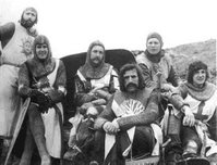 Cast on the set of Monty Python and the Holy Grail.