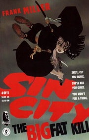 Cover to Sin City: The Big Fat Kill #4. Art by Frank Miller. The assassin Miho.