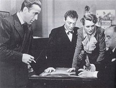 Actors Bogart, Lorre, Astor and Greenstreet in The Maltese Falcon (1941)